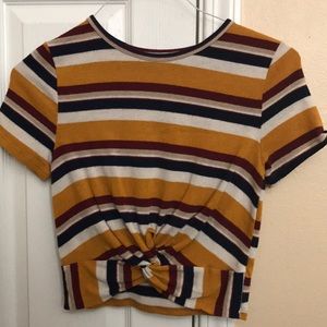 Red, blue,and cream half belly shirt